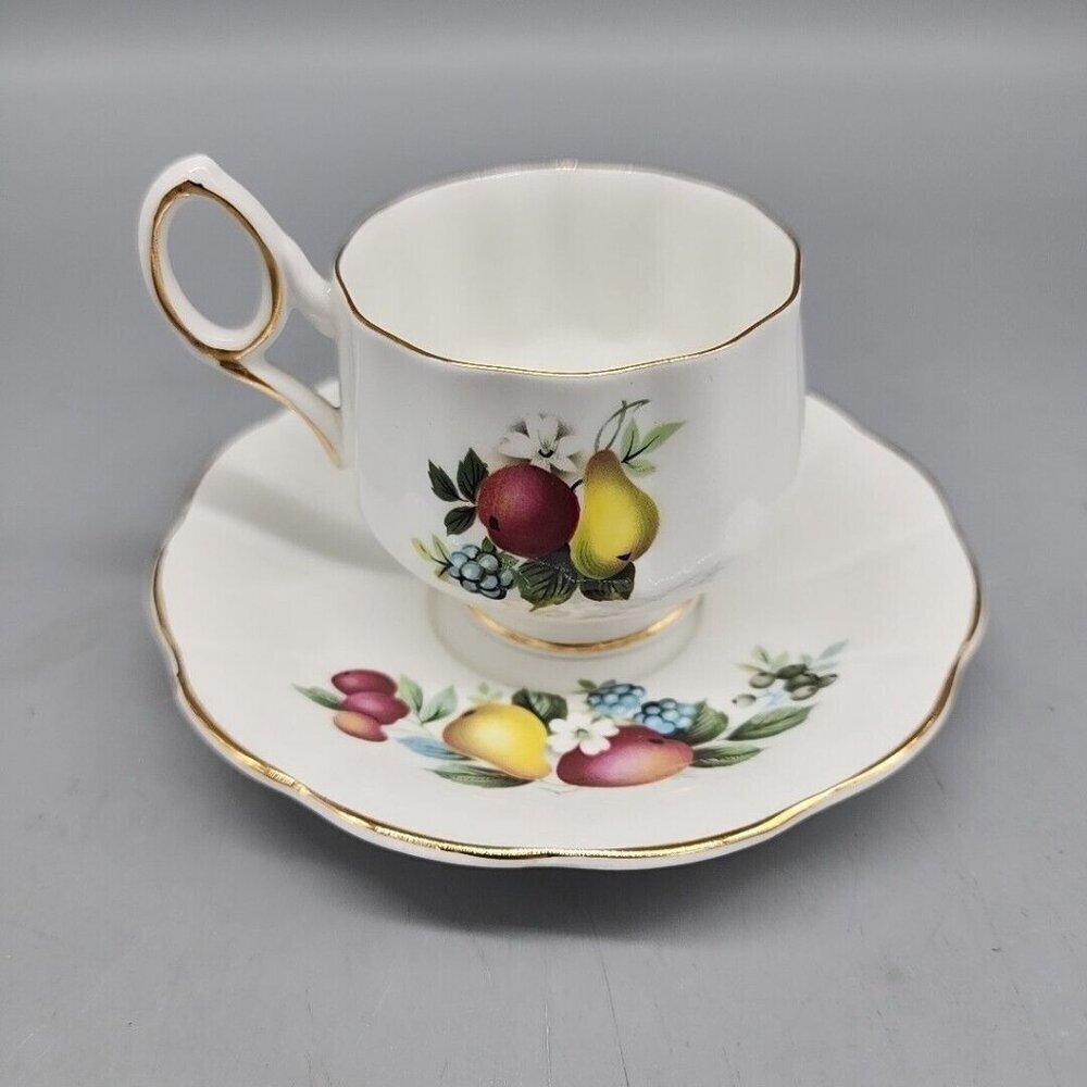Vintage Rosina English Fine Bone China Teacup And Saucer  Fruit England